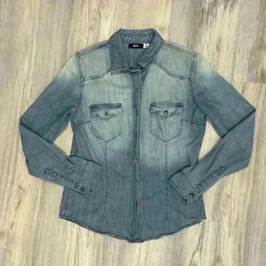 BDG Urban Outfitters Cotton Denim Long Sleeve Snap Down Shirt Pockets Size S
